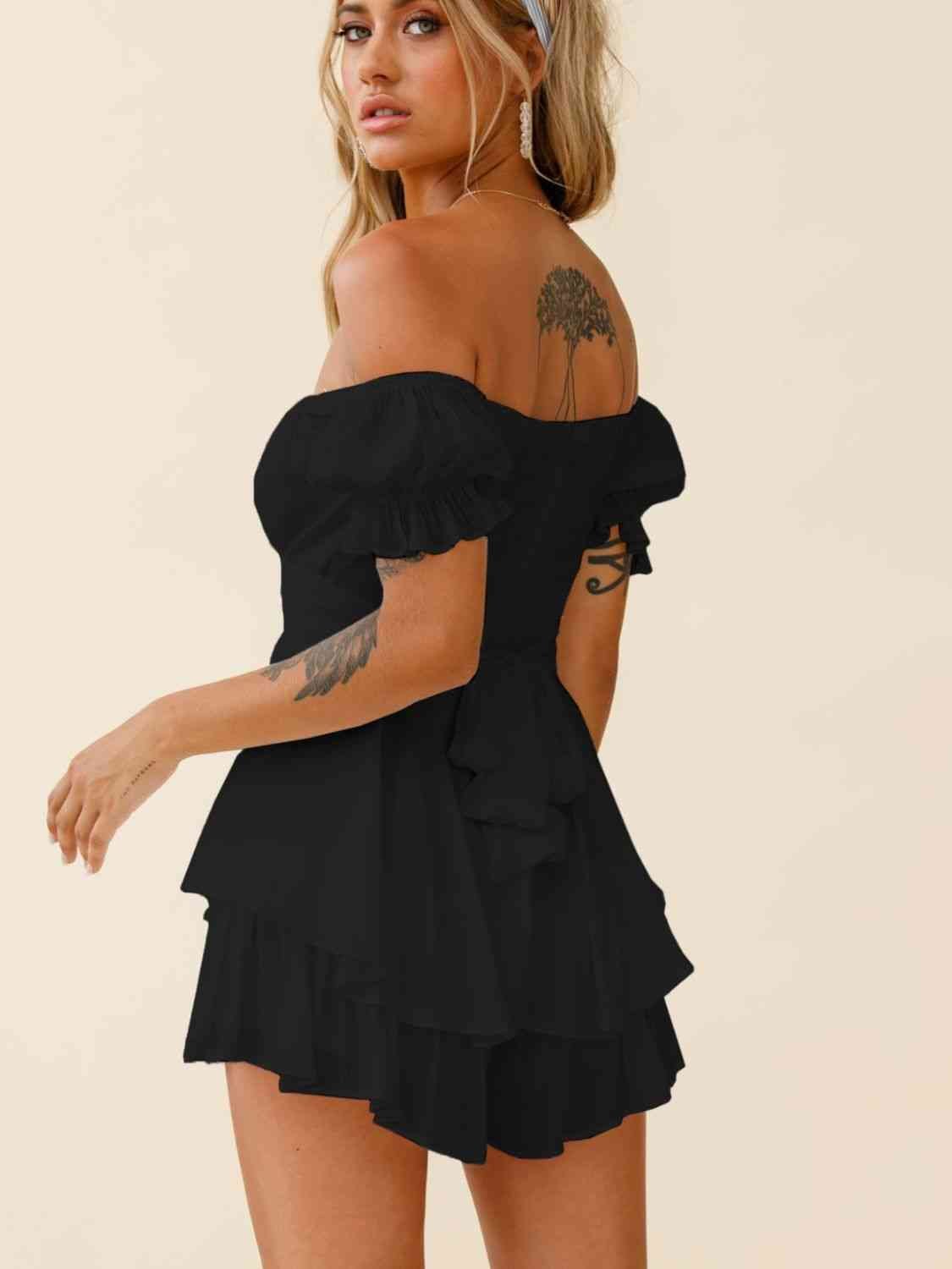 Off Shoulder Flounce Sleeve Romper | Sugarz Chique Boutique