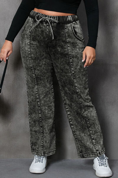 Plus Size Drawstring Pocketed Straight Jeans | Sugarz Chique Boutique