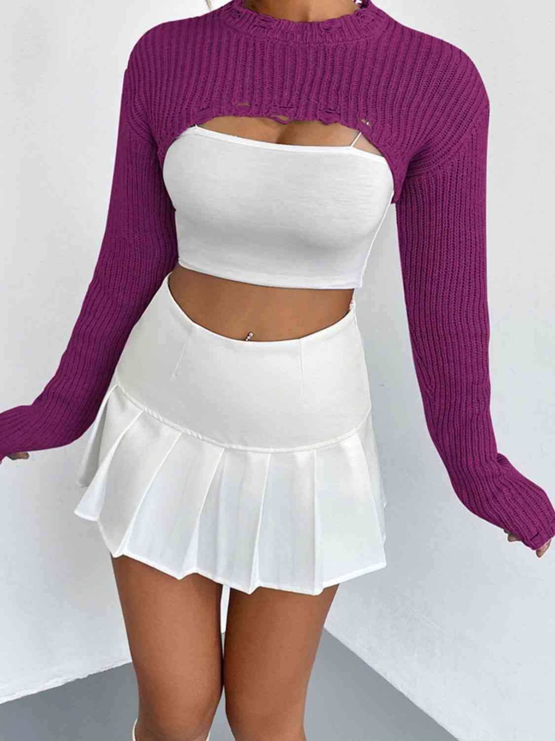 Distressed Long Sleeve Cropped Sweater | Sugarz Chique Boutique