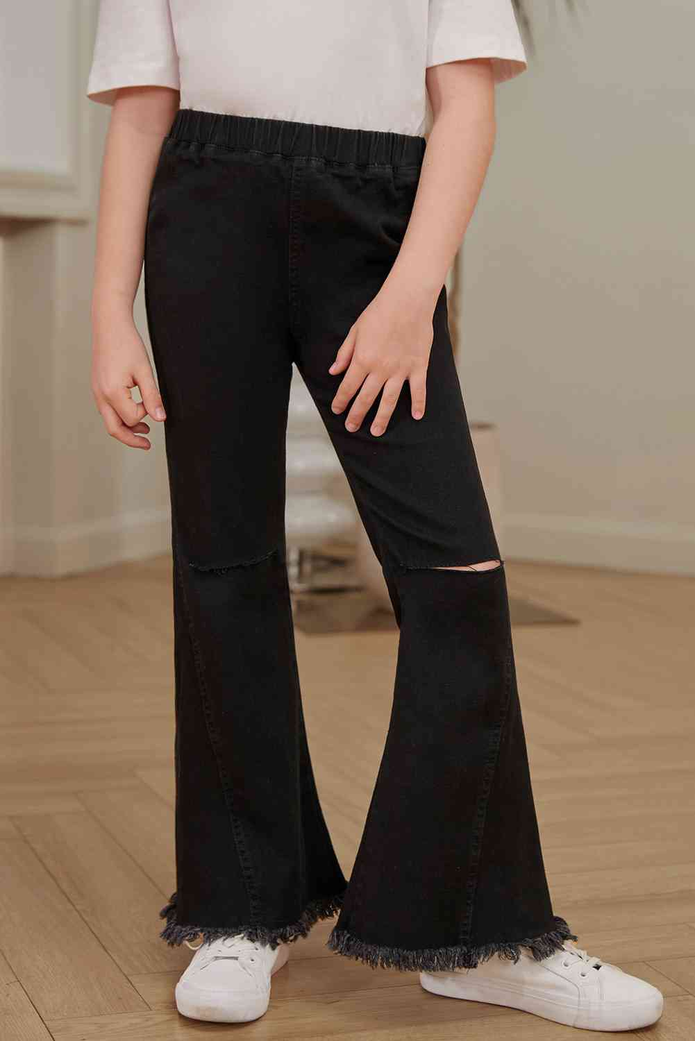 Girls Distressed Frayed Trim Flare Jeans | Sugarz Chique Boutique
