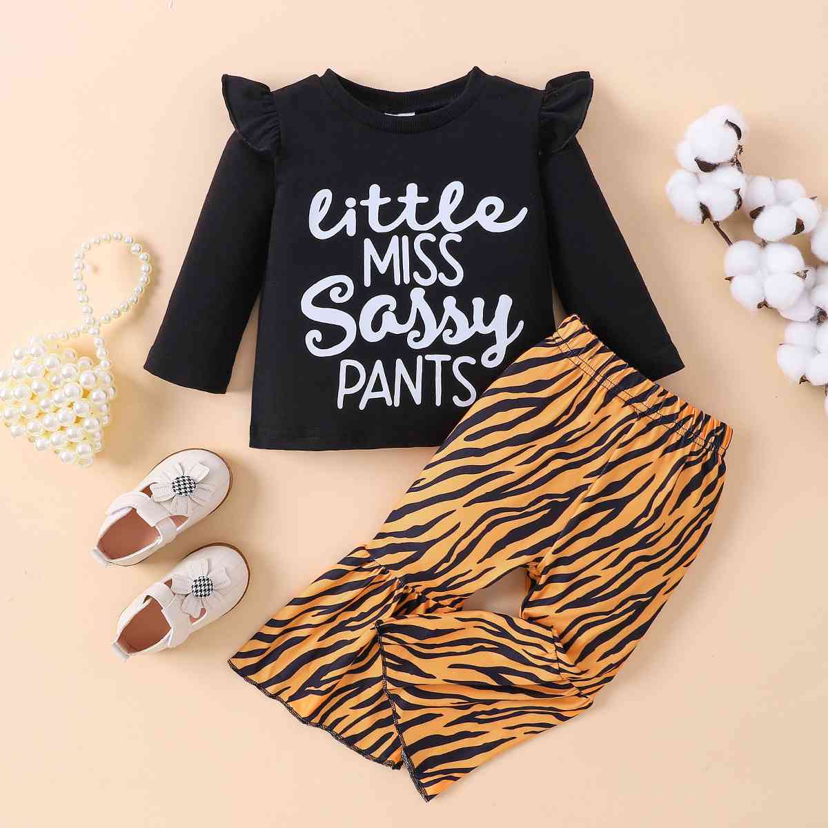 Graphic Top and Printed Flare Pants Set | Sugarz Chique Boutique
