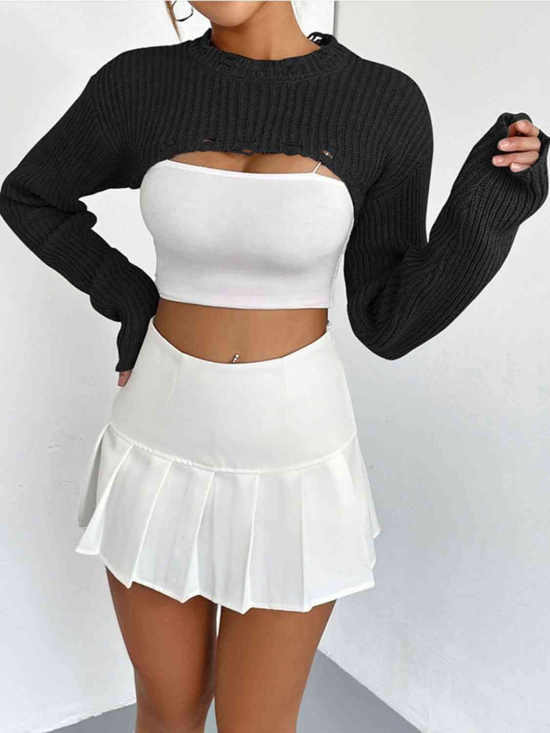 Distressed Long Sleeve Cropped Sweater | Sugarz Chique Boutique