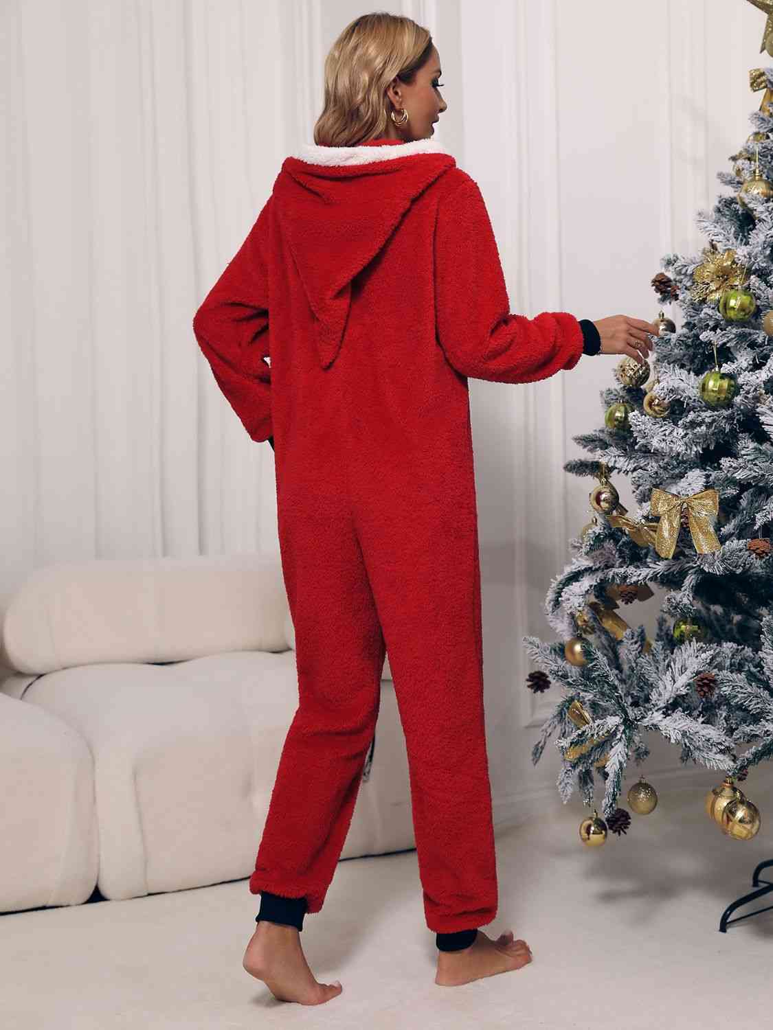 Zip Front Long Sleeve Hooded Teddy Lounge Jumpsuit | Sugarz Chique Boutique