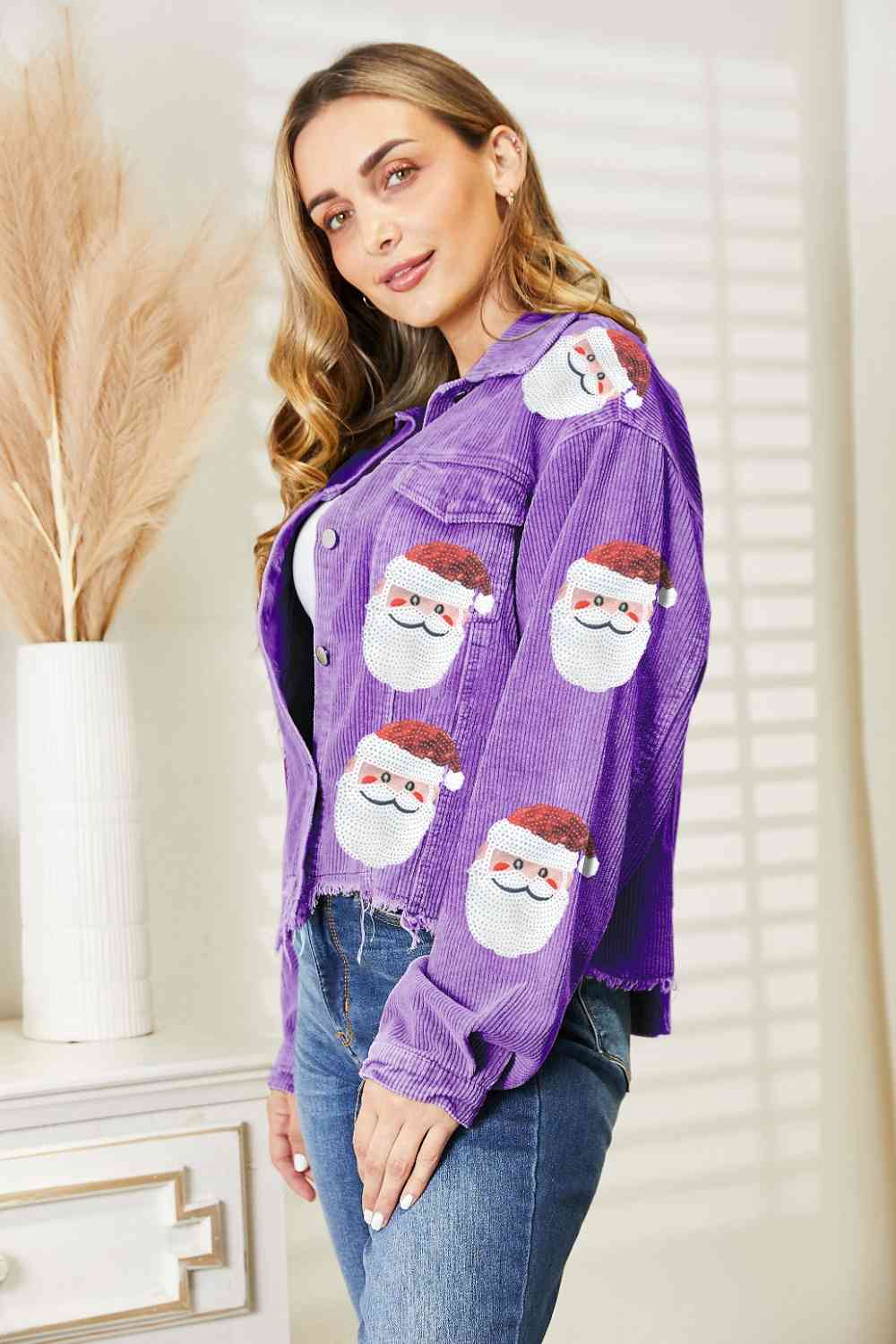 Santa Sequin Raw Hem Jacket | Sugarz Chique Boutique