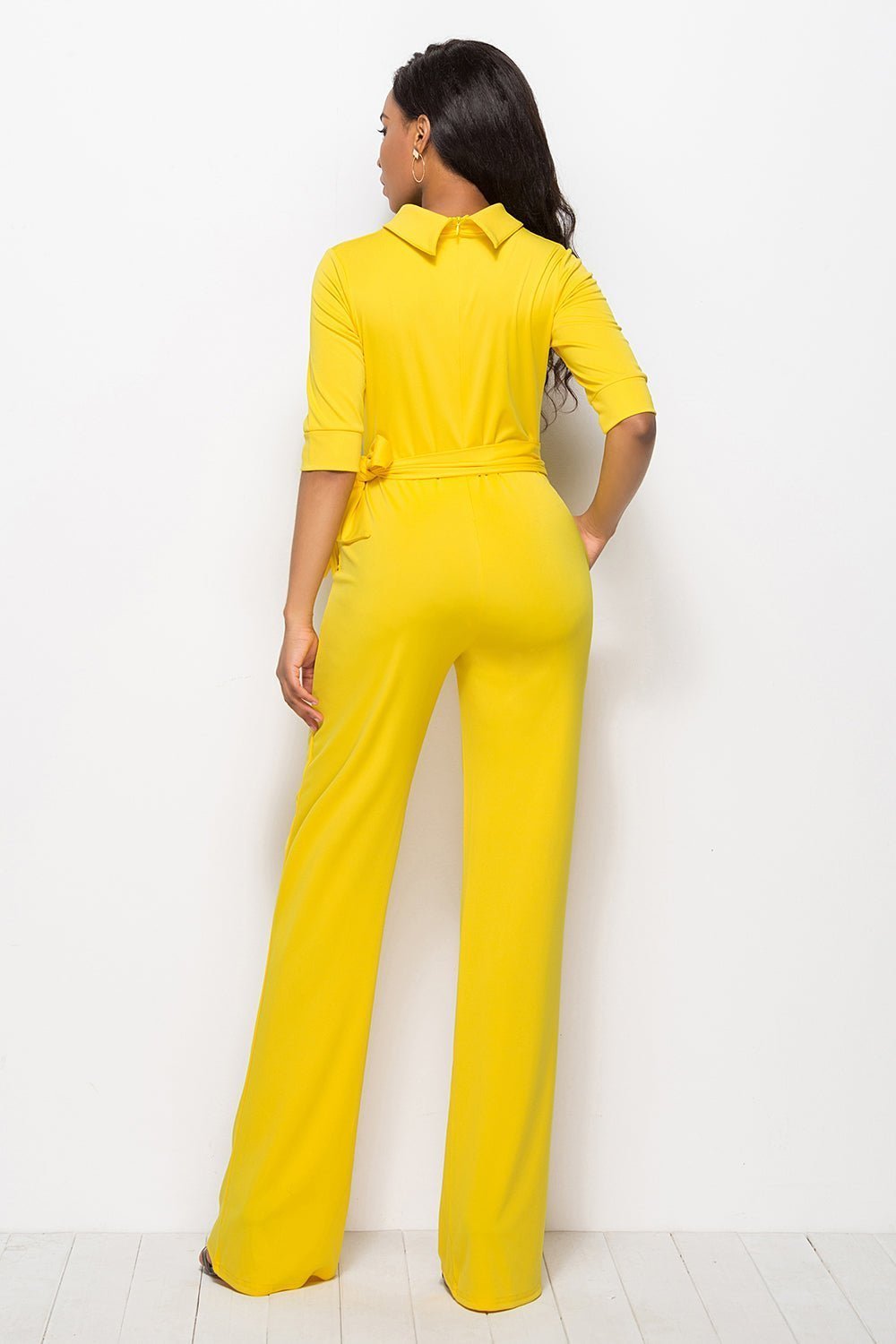 Mock Neck Tie-Waist Half Sleeve Jumpsuit | Sugarz Chique Boutique