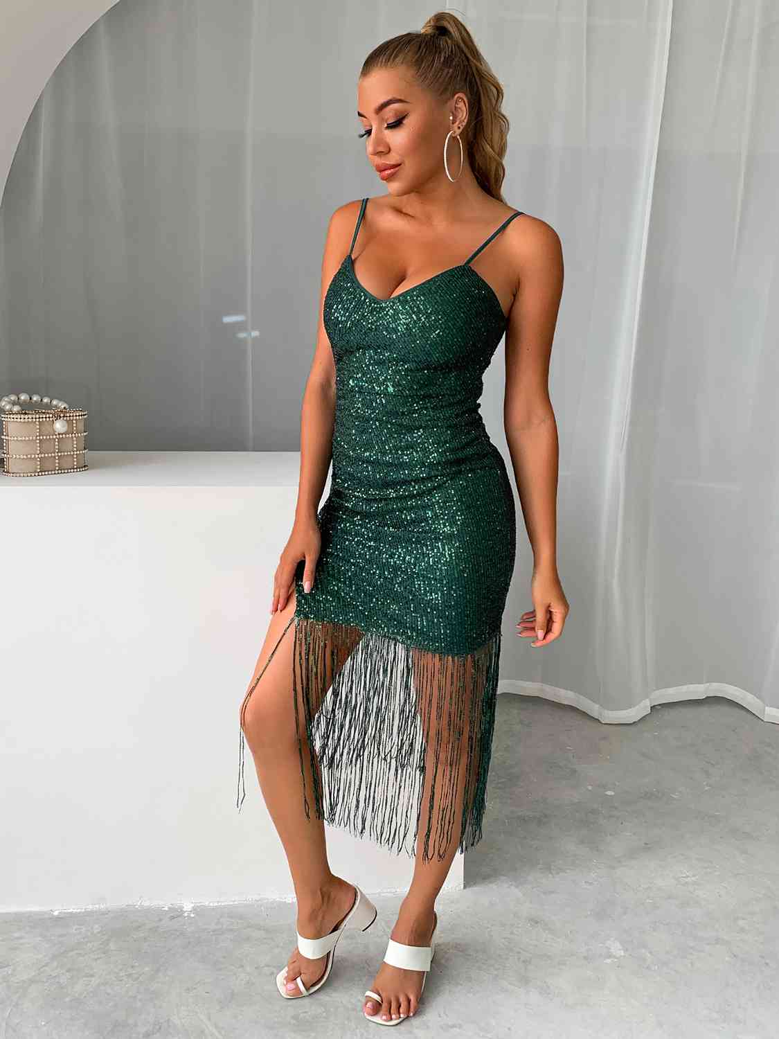 Sequin Fringe Spaghetti Strap Dress | Sugarz Chique Boutique