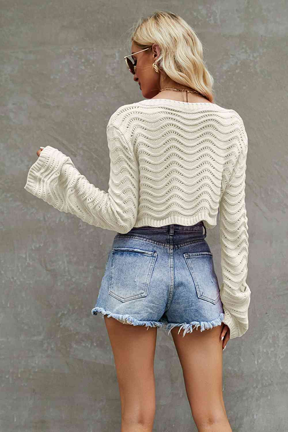 Round Neck Long Sleeve Cropped Sweater | Sugarz Chique Boutique