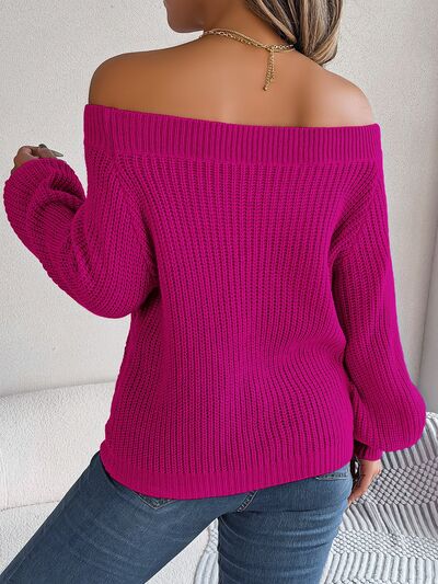 Openwork Off-Shoulder Long Sleeve Sweater | Sugarz Chique Boutique
