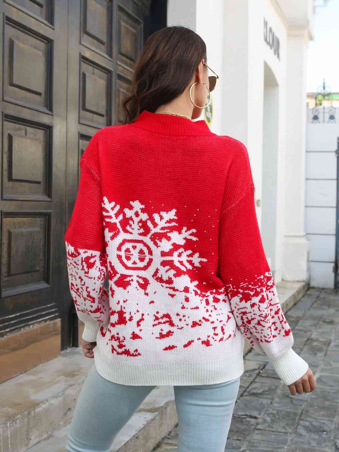 Snowflake Pattern Mock Neck Sweater | Sugarz Chique Boutique