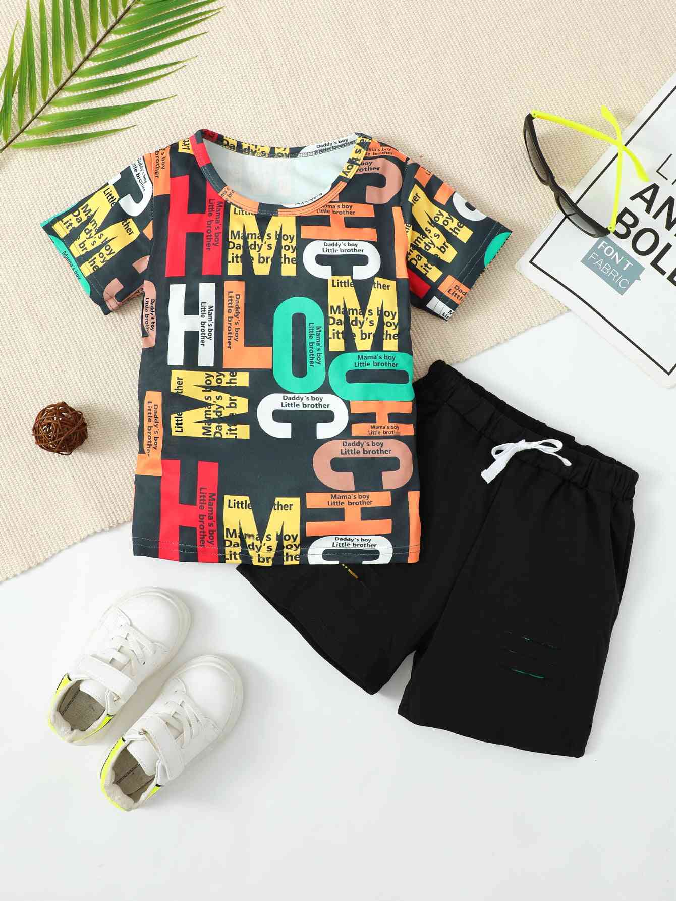 Slogan Print Round Neck Top and Shorts Set | Sugarz Chique Boutique