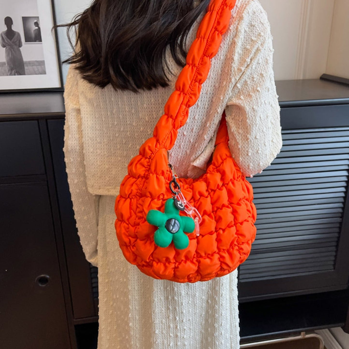 Quilted Shoulder Bag with Flower Pendant | Sugarz Chique Boutique