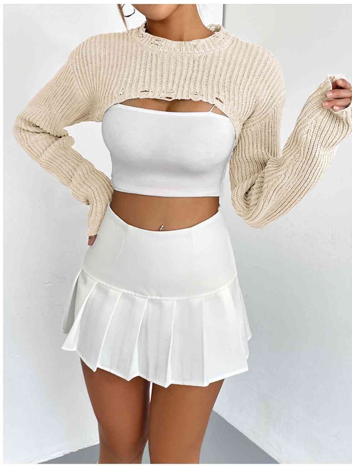 Distressed Long Sleeve Cropped Sweater | Sugarz Chique Boutique
