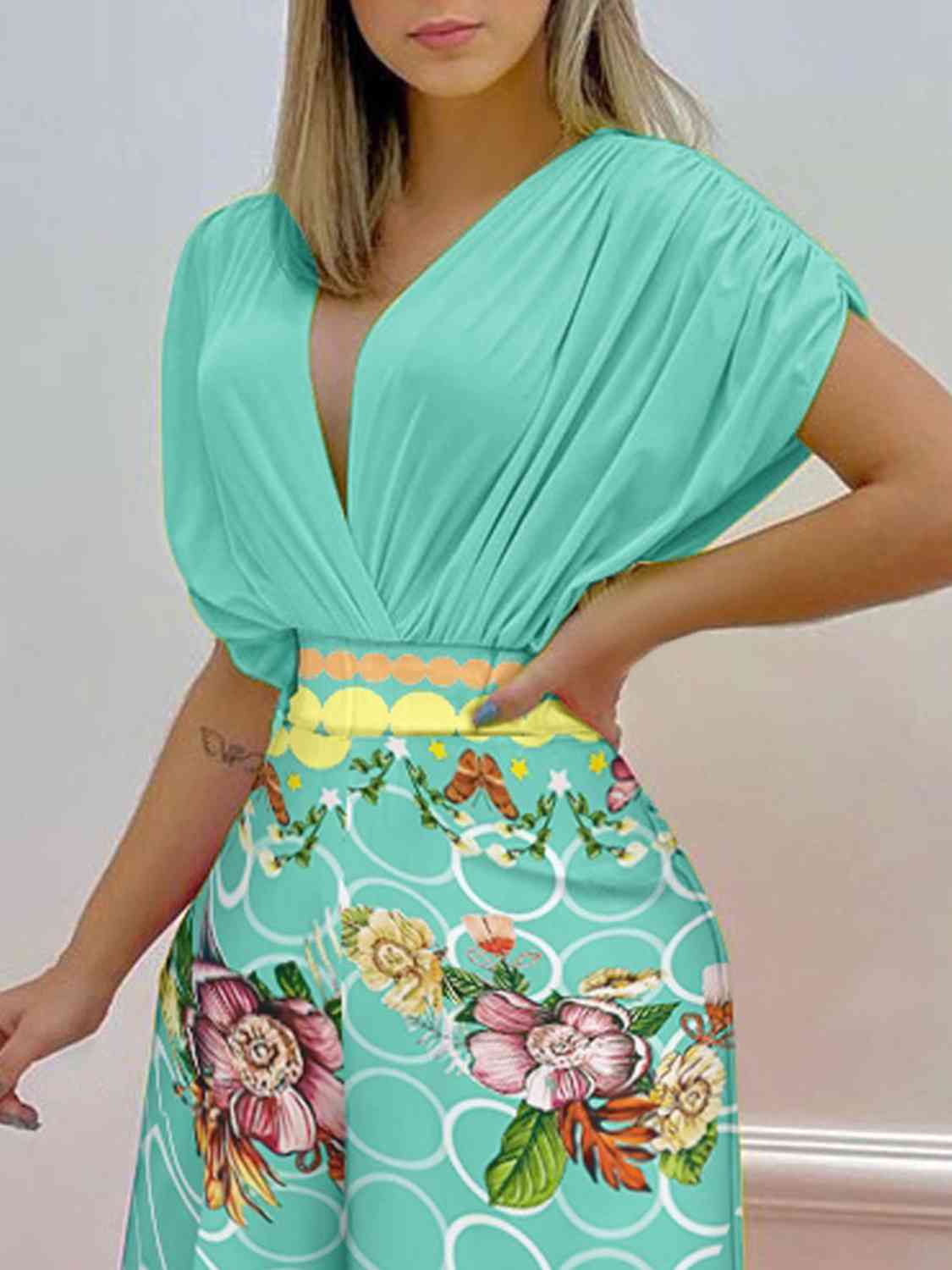 Printed Surplice Top and Wide Leg Pants Set | Sugarz Chique Boutique