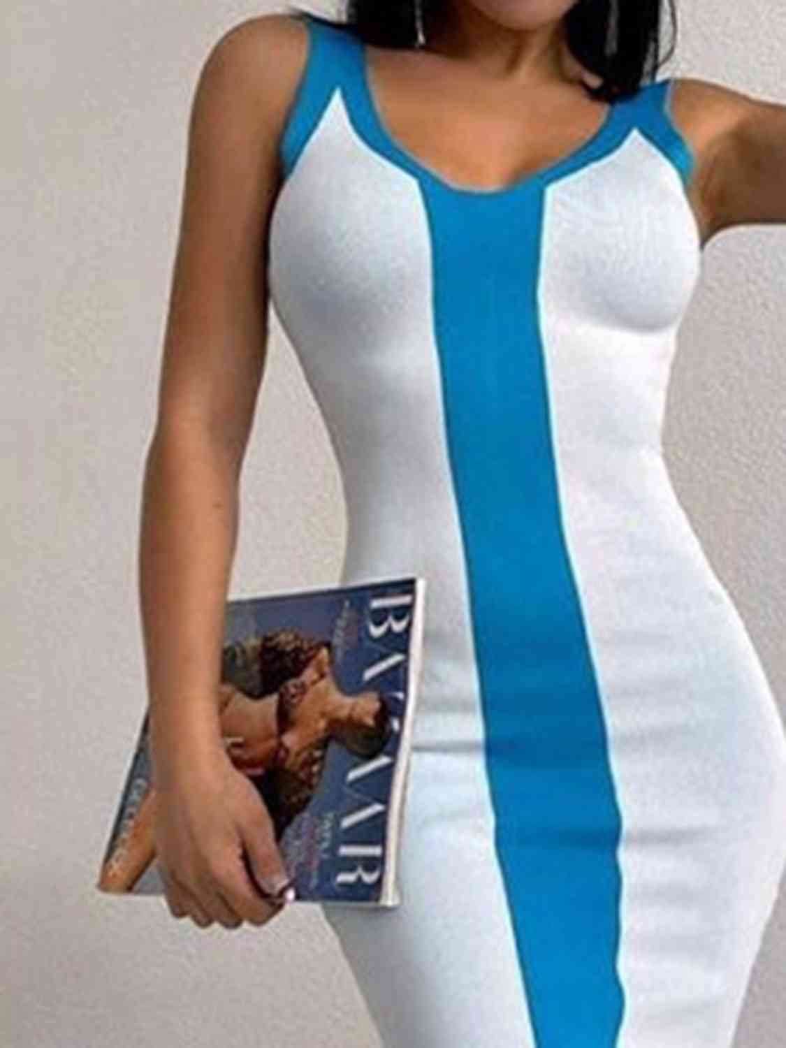 Contrast Wide Strap Slit Midi Dress | Sugarz Chique Boutique