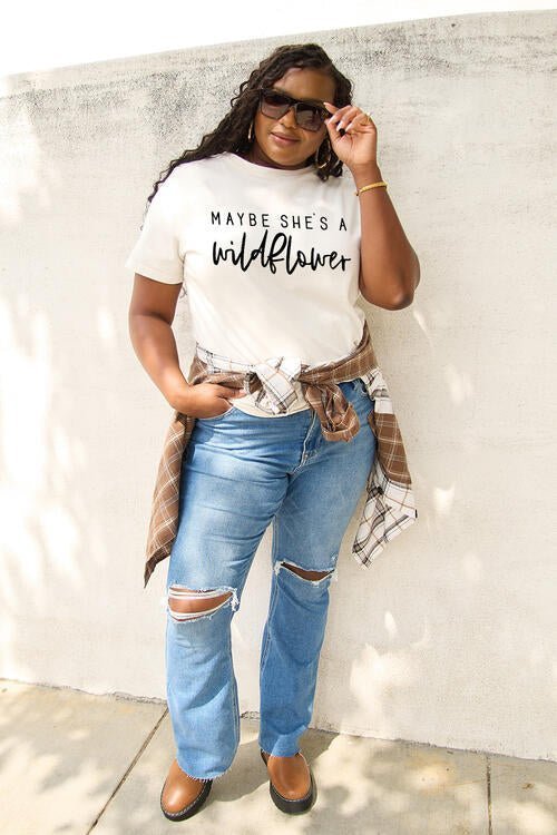 Simply Love Full Size MAYBE SHE'S A WILDFLOWER Short Sleeve T-Shirt | Sugarz Chique Boutique