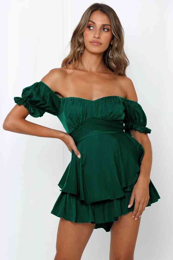 Off Shoulder Flounce Sleeve Romper | Sugarz Chique Boutique