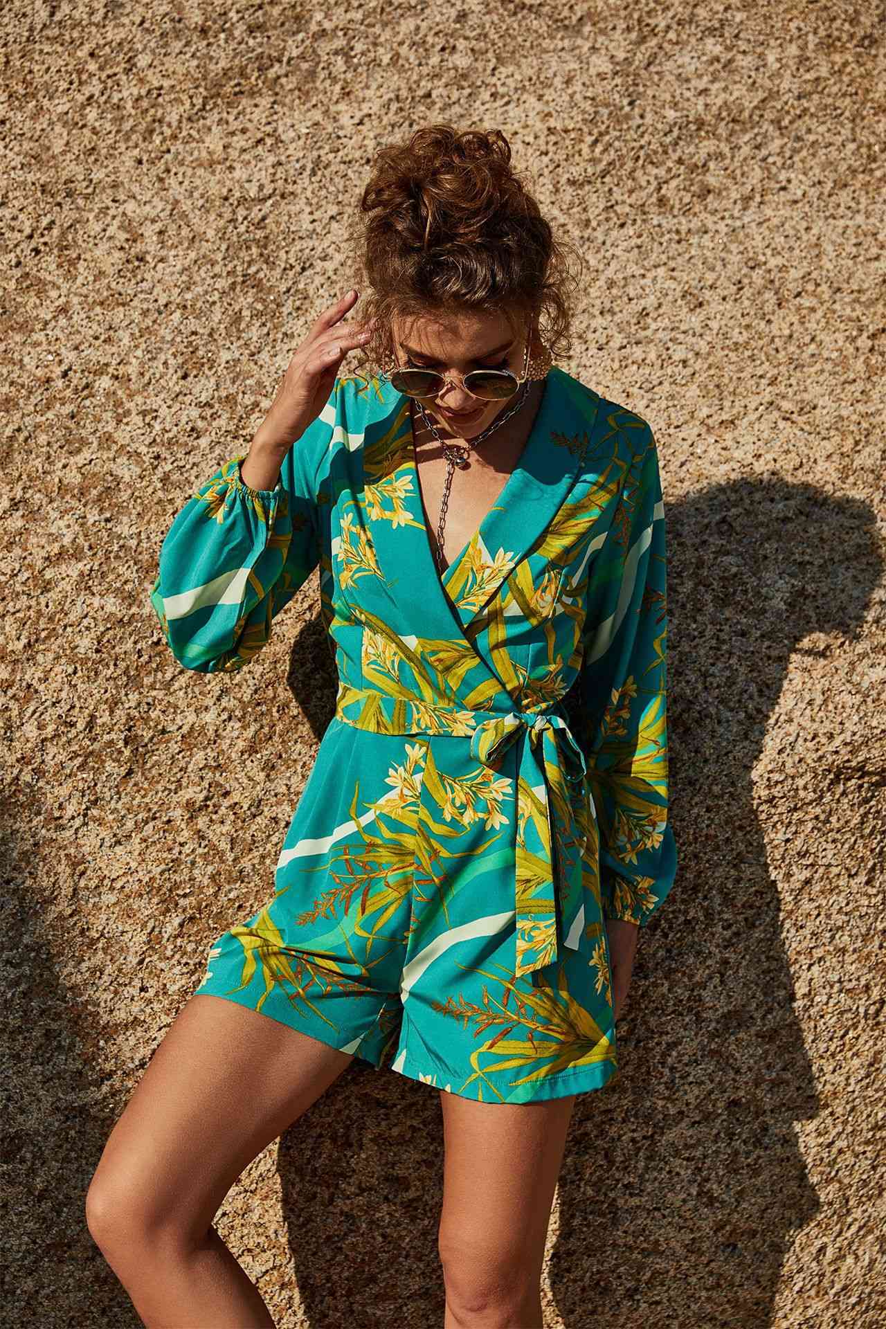 Botanical Print Long Sleeve Romper | Sugarz Chique Boutique