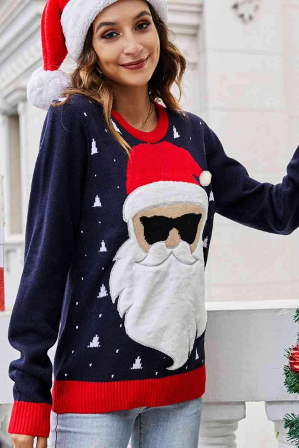 Christmas Santa Claus Ribbed Trim Sweater | Sugarz Chique Boutique