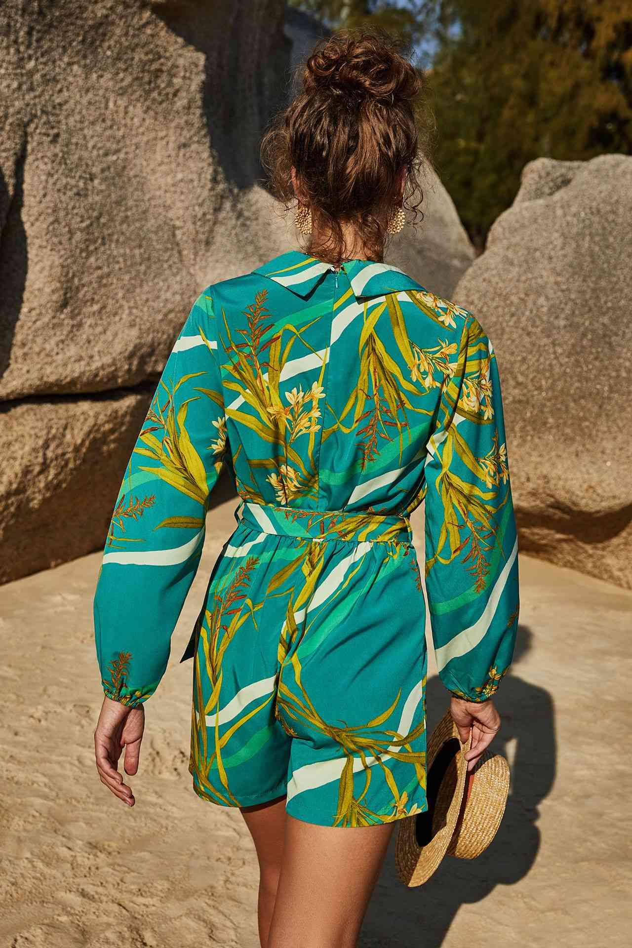 Botanical Print Long Sleeve Romper | Sugarz Chique Boutique