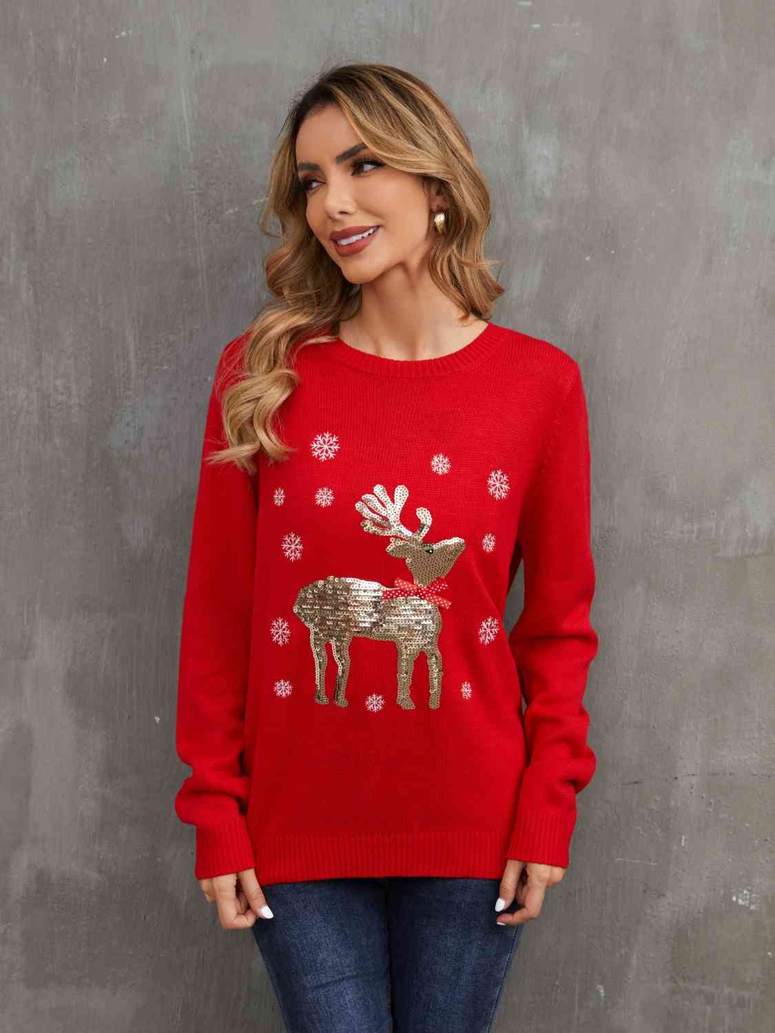 Sequin Reindeer Graphic Sweater | Sugarz Chique Boutique