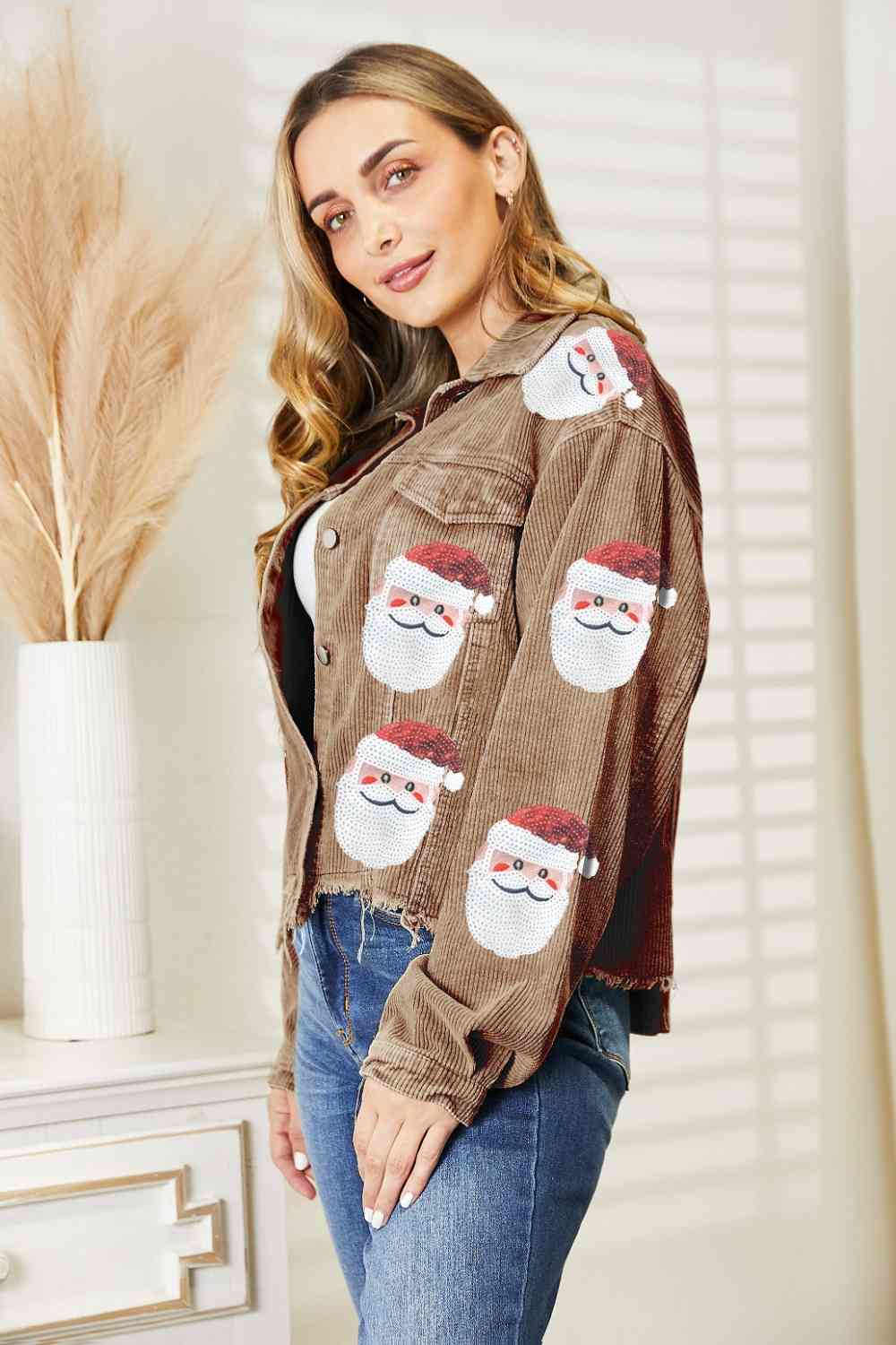 Santa Sequin Raw Hem Jacket | Sugarz Chique Boutique