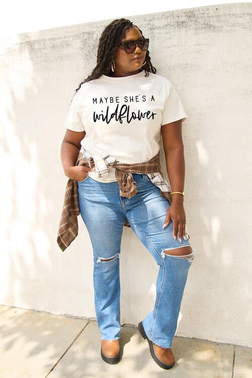 Simply Love Full Size MAYBE SHE'S A WILDFLOWER Short Sleeve T-Shirt | Sugarz Chique Boutique