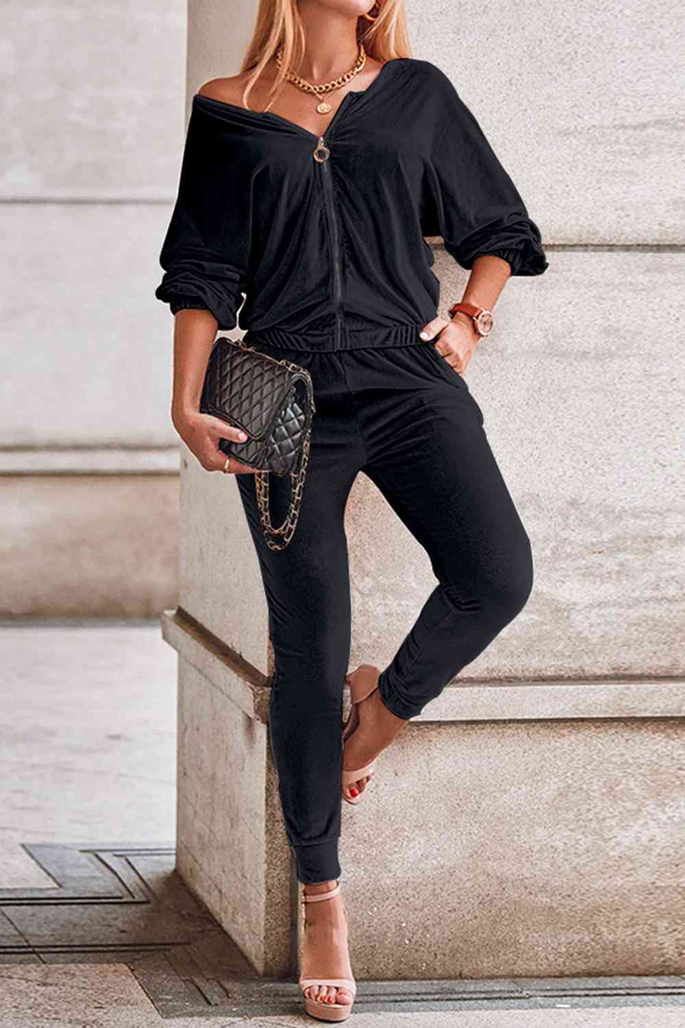 Zip-Up Jacket and Pants Set | Sugarz Chique Boutique