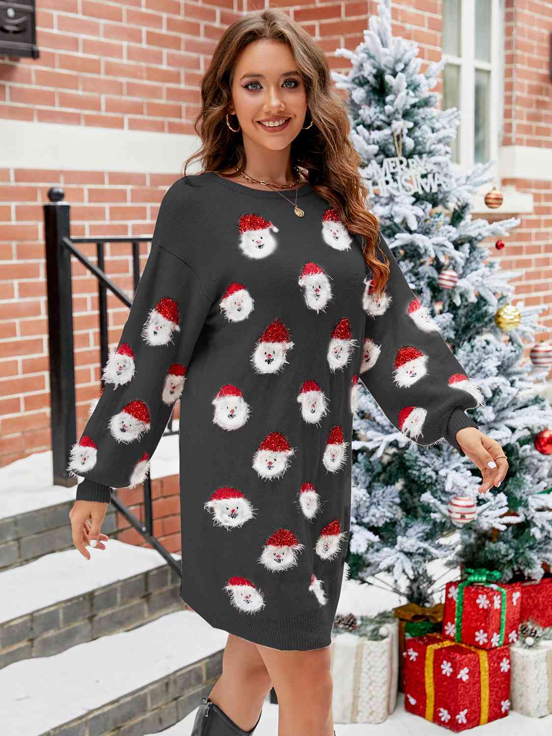 Round Neck Dropped Shoulder Sweater Dress | Sugarz Chique Boutique