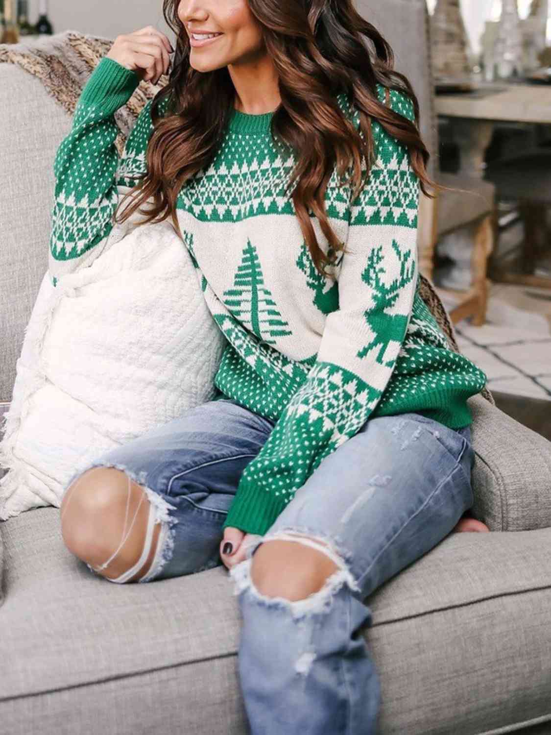 Christmas Theme Round Neck Sweater | Sugarz Chique Boutique
