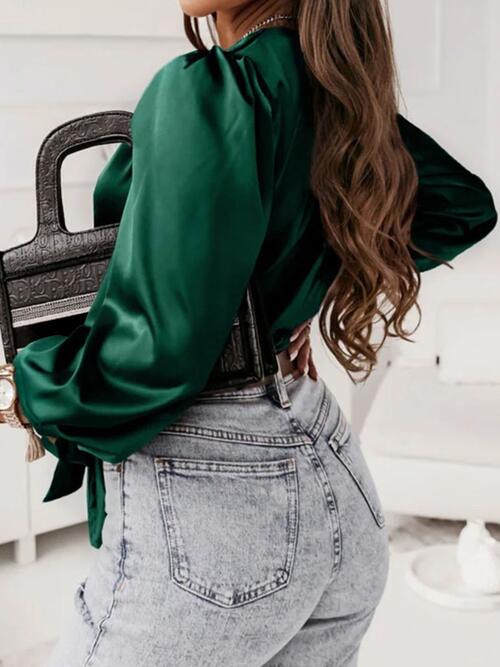 Surplice Tie Front Long Sleeve Blouse | Sugarz Chique Boutique
