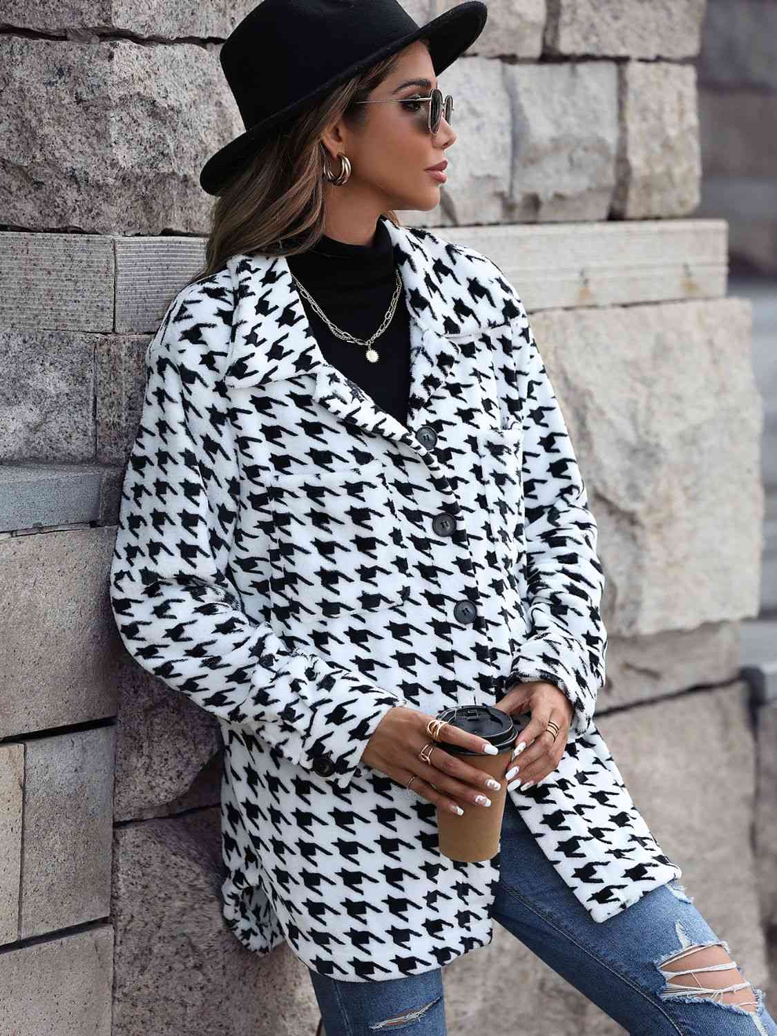 Houndstooth Button Down Jacket | Sugarz Chique Boutique
