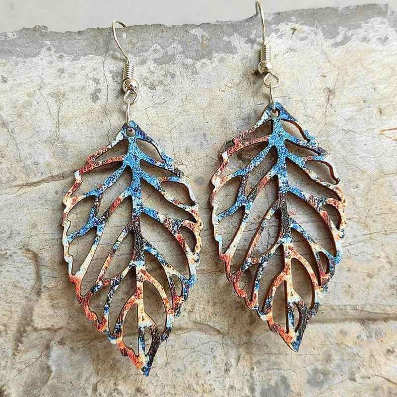 Leaf Shape Wooden Dangle Earrings