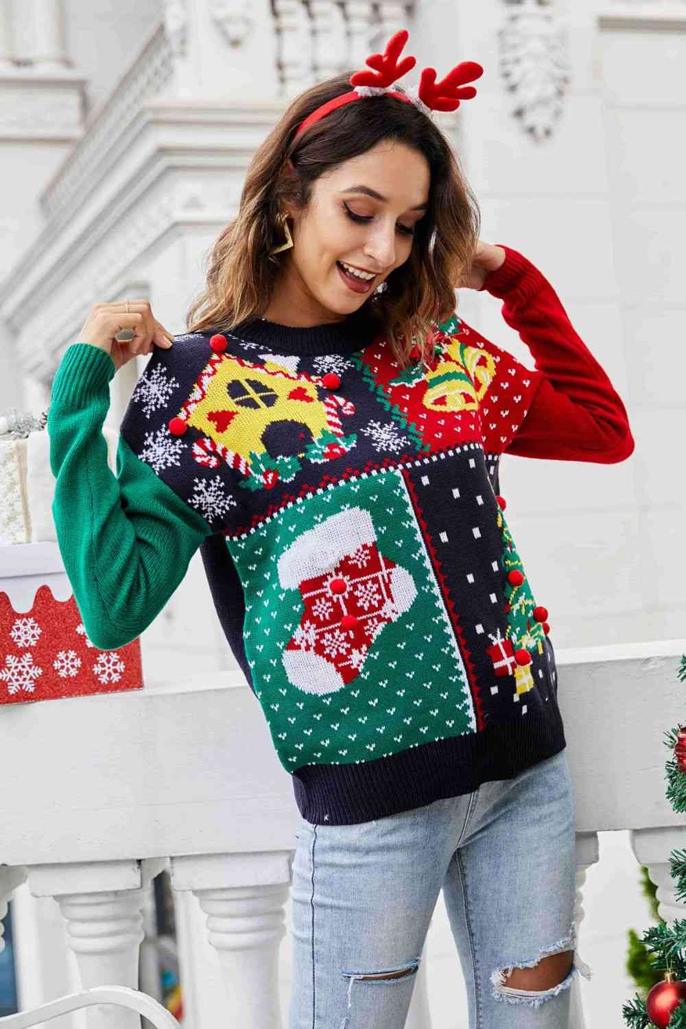 Christmas Color Block Knit Pullover | Sugarz Chique Boutique