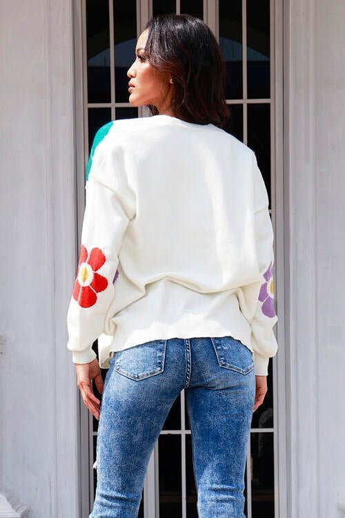 Flower Pattern Open Front Long Sleeve Cardigan | Sugarz Chique Boutique