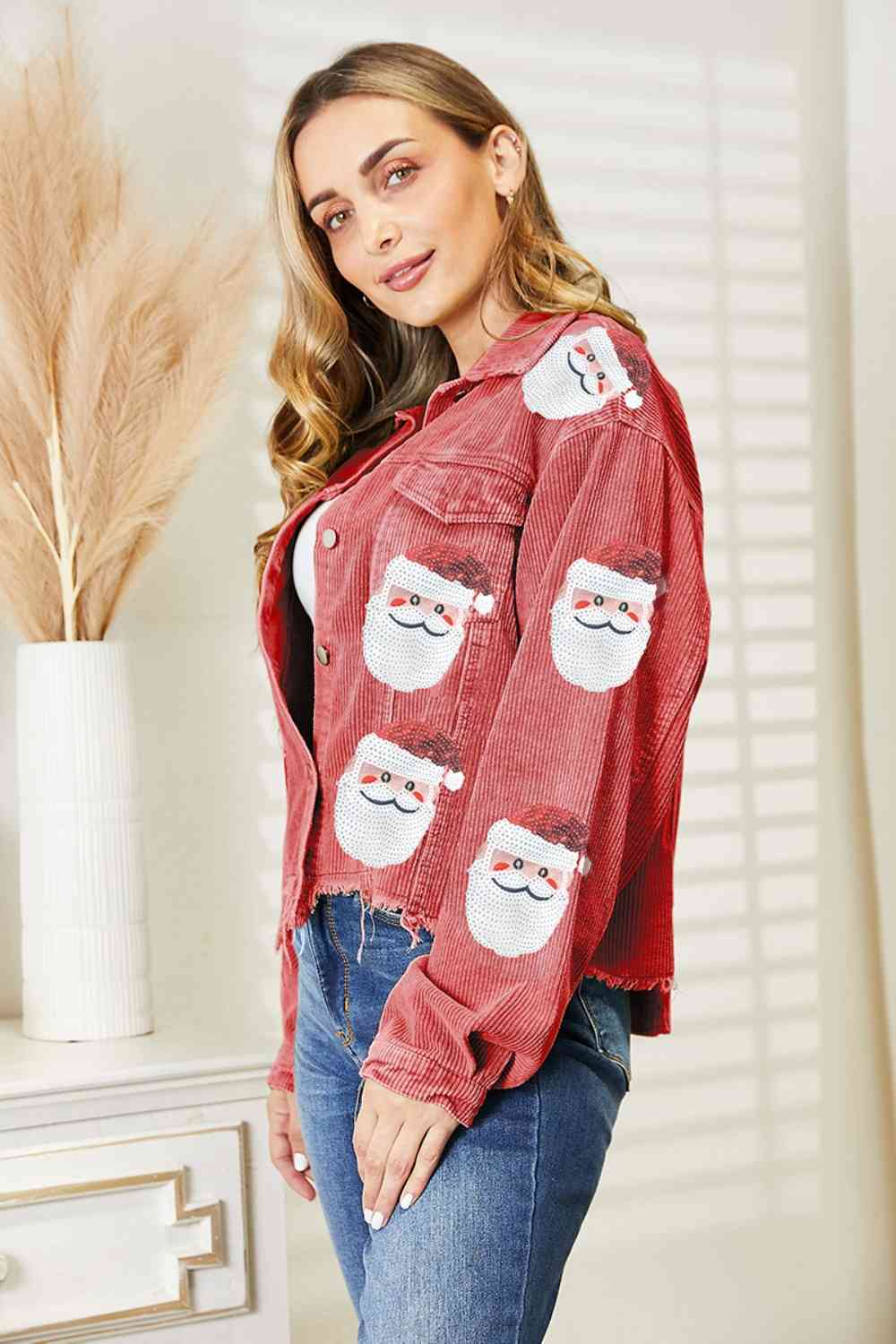 Santa Sequin Raw Hem Jacket | Sugarz Chique Boutique