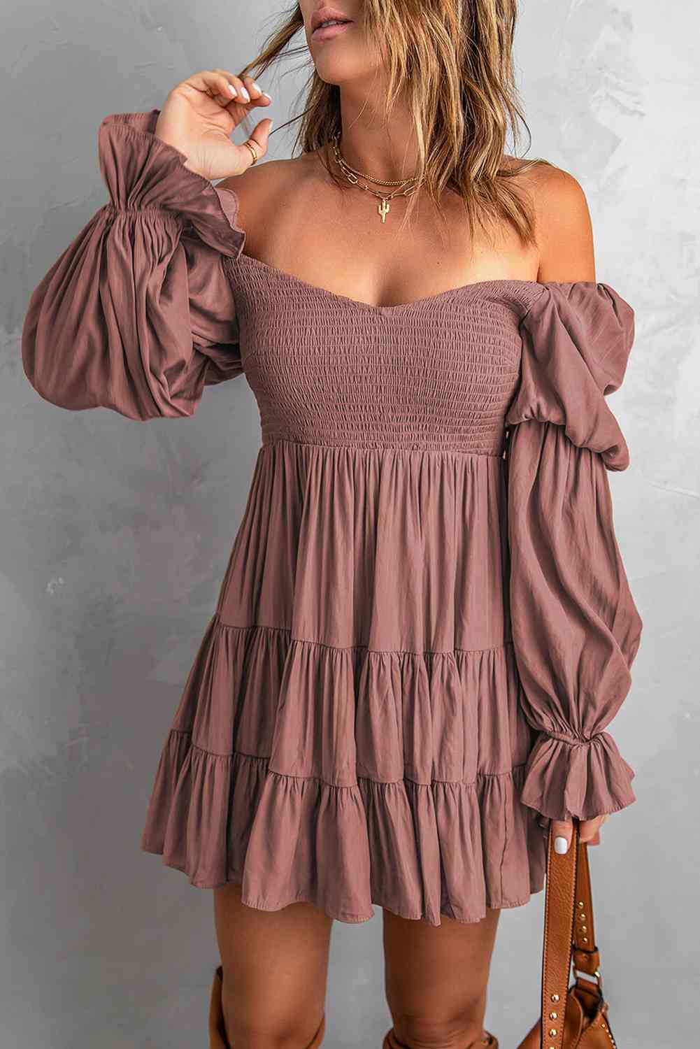 Smocked Off-Shoulder Tiered Mini Dress | Sugarz Chique Boutique