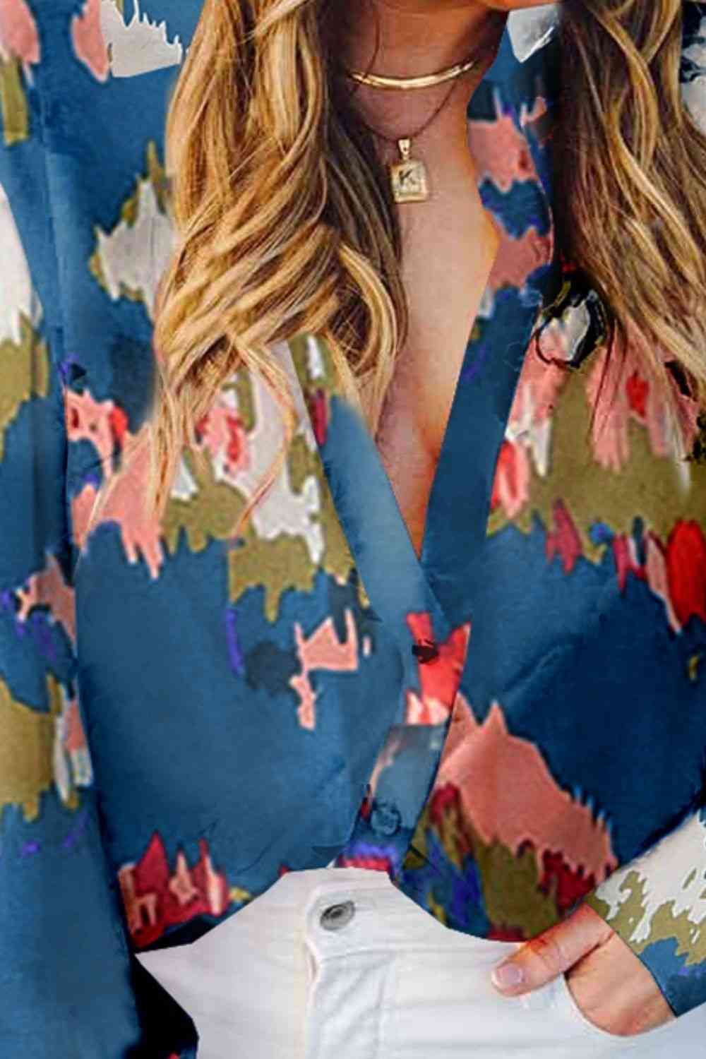 Plus Size Printed Collared Neck Long Sleeve Shirt | Sugarz Chique Boutique