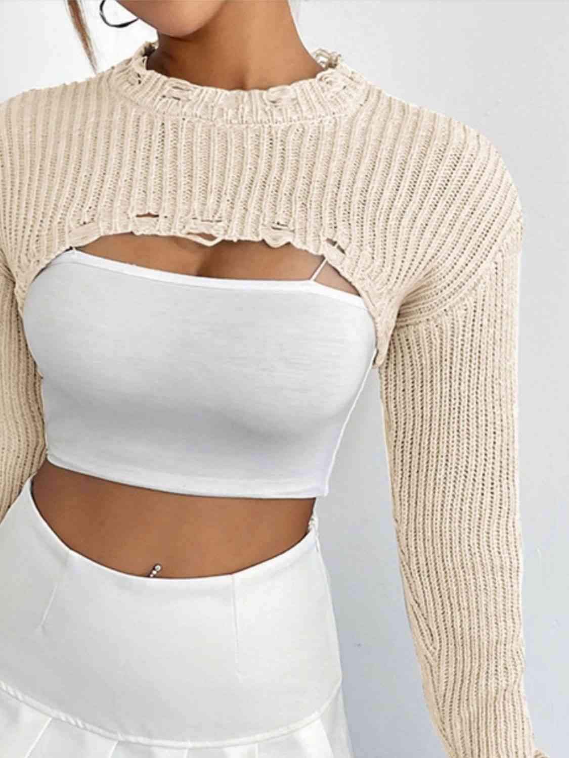 Distressed Long Sleeve Cropped Sweater | Sugarz Chique Boutique