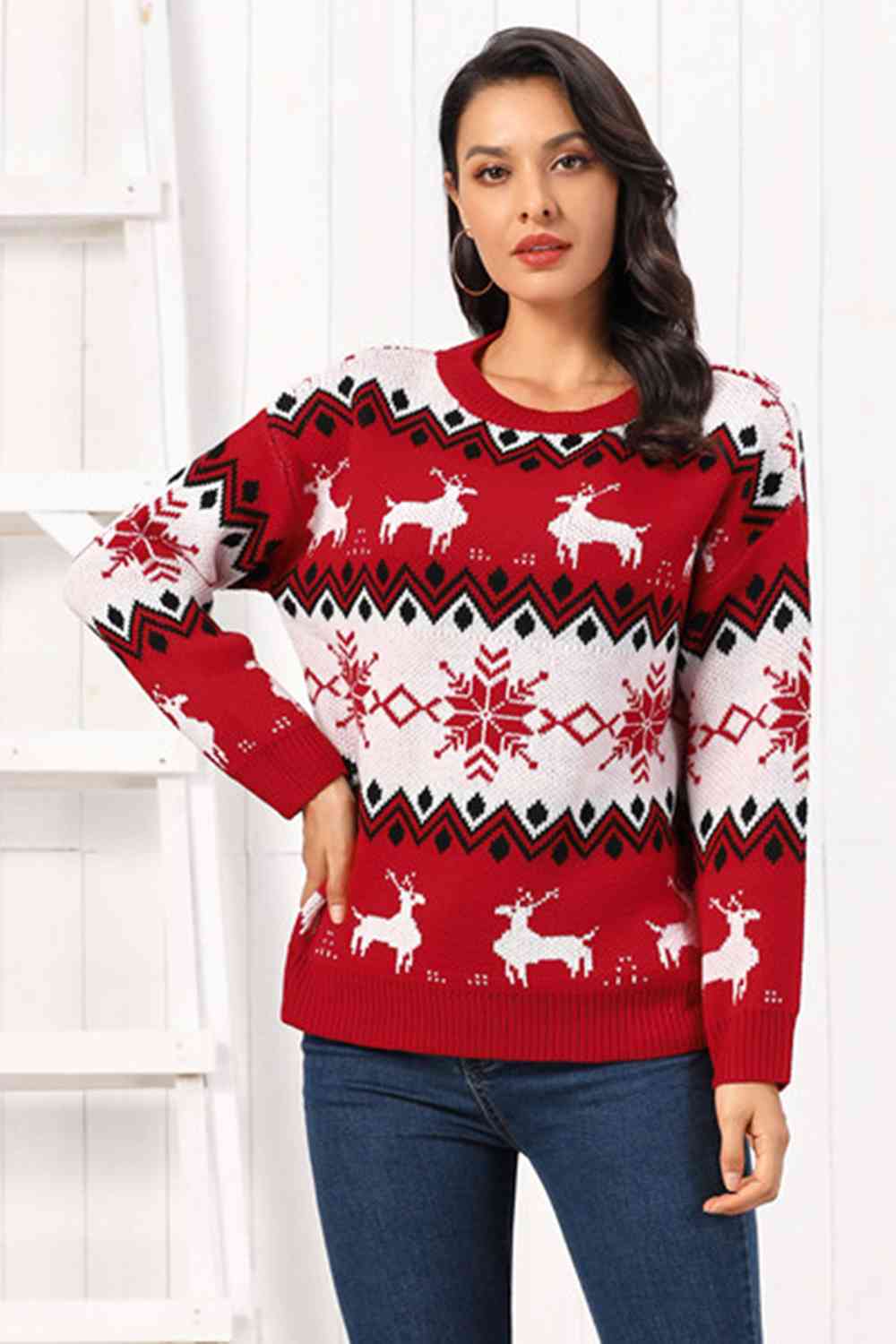 Reindeer Round Neck Sweater | Sugarz Chique Boutique