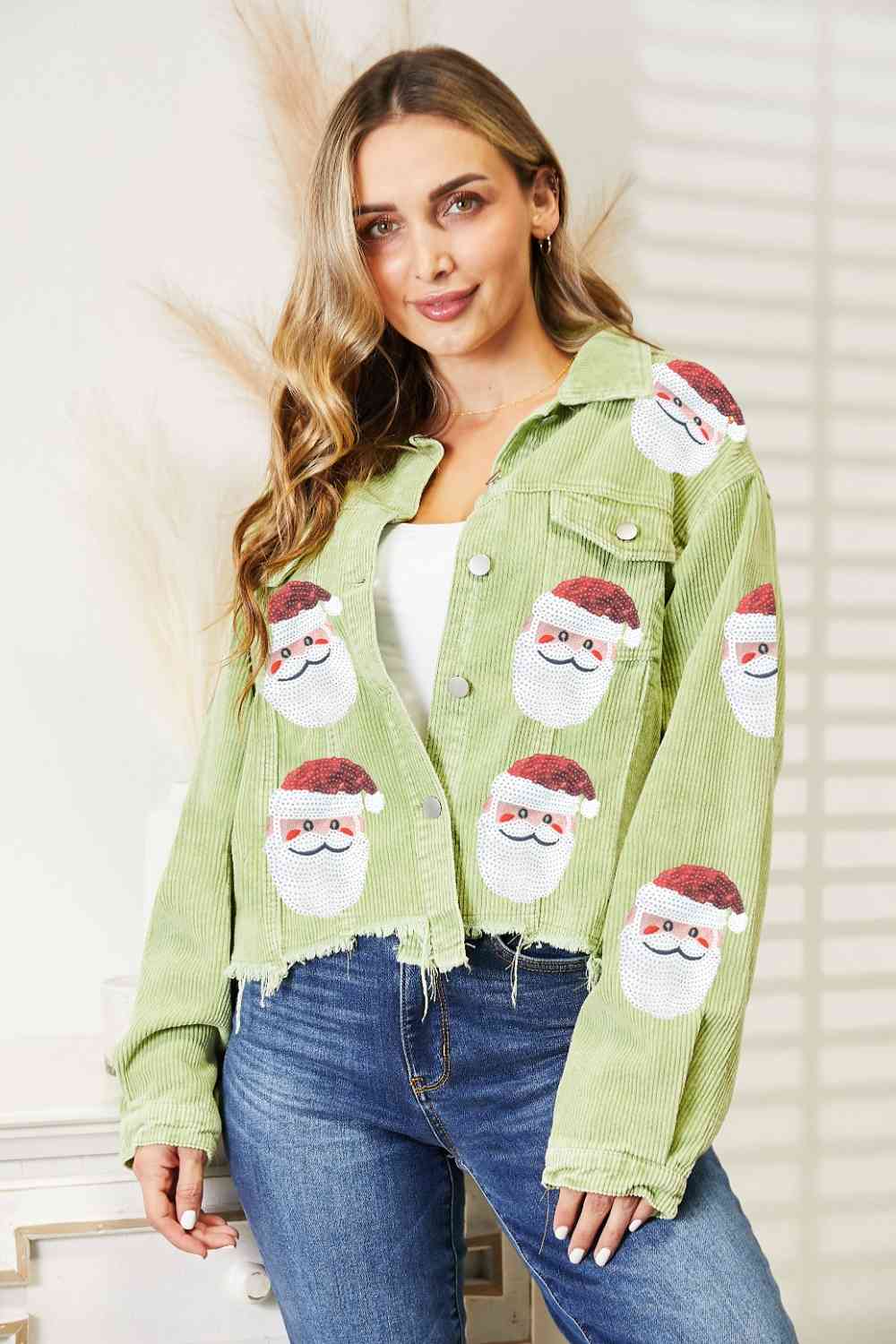 Santa Sequin Raw Hem Jacket | Sugarz Chique Boutique