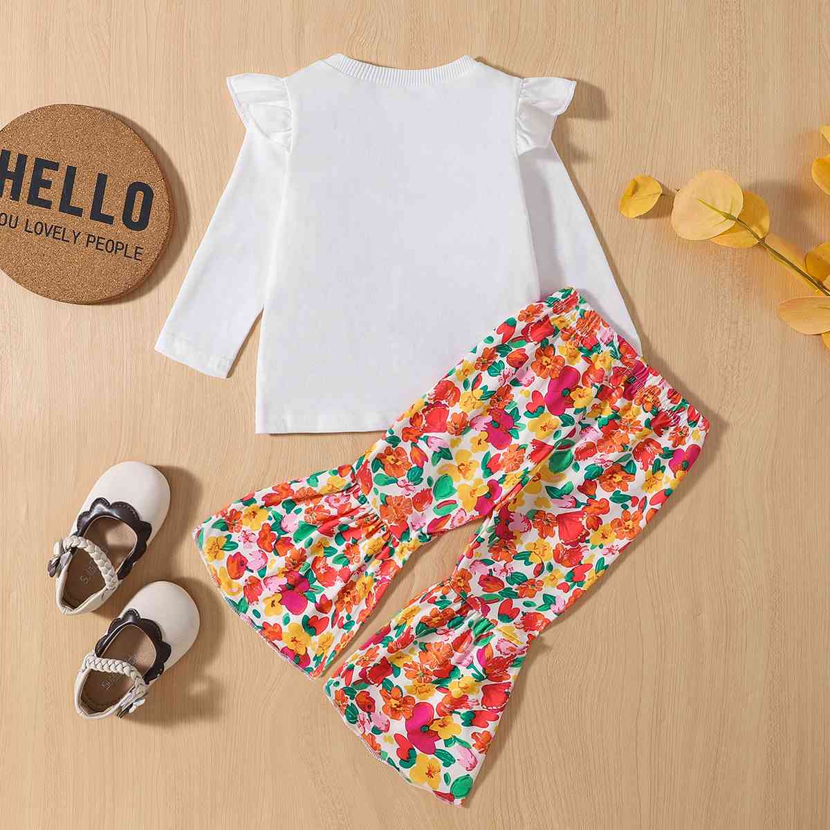 Graphic Top and Printed Flare Pants Set | Sugarz Chique Boutique