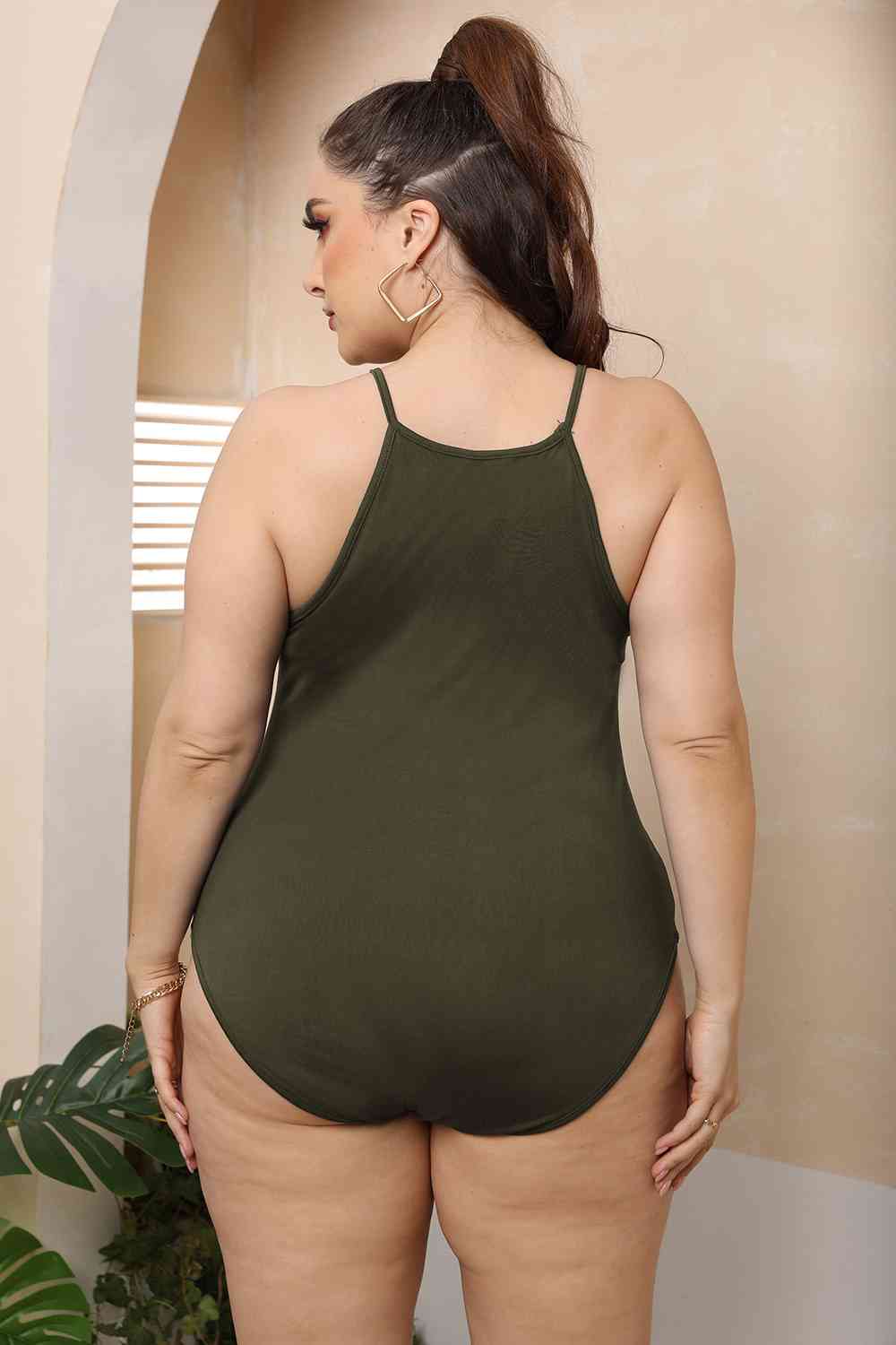 Plus Size Halter Neck Spaghetti Strap Bodysuit | Sugarz Chique Boutique