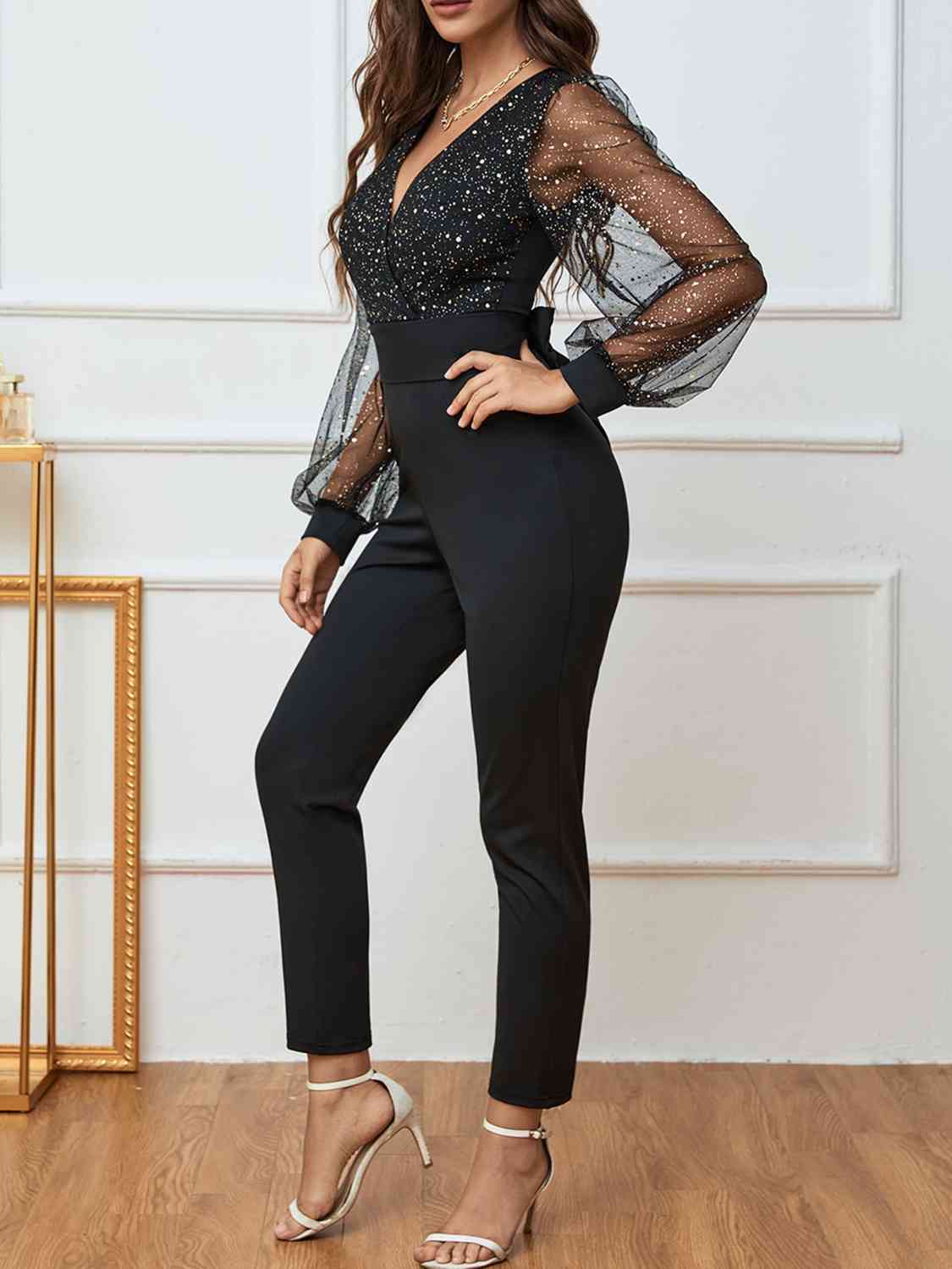 Plunge Long Sleeve Jumpsuit | Sugarz Chique Boutique