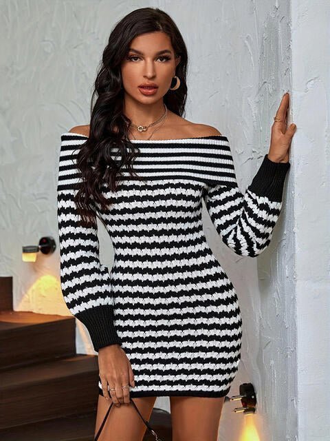 Striped Off-Shoulder Sweater Dress | Sugarz Chique Boutique