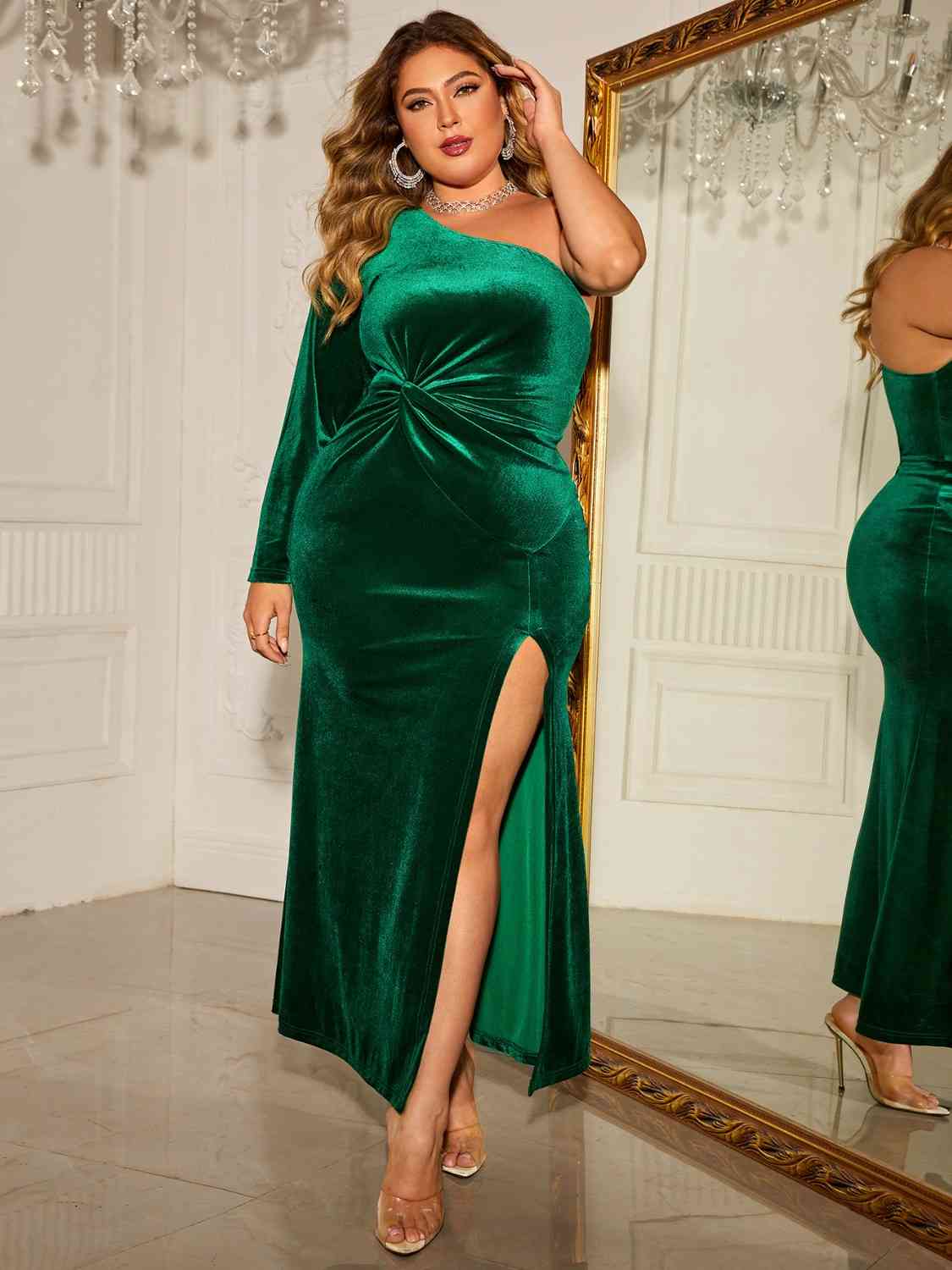 Plus Size One-Shoulder Twisted Split Dress | Sugarz Chique Boutique