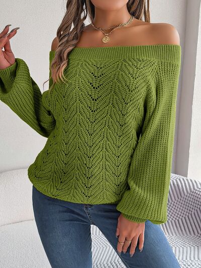 Openwork Off-Shoulder Long Sleeve Sweater | Sugarz Chique Boutique