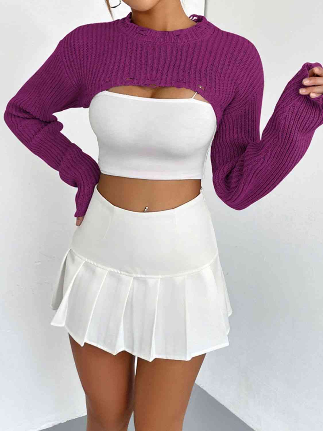 Distressed Long Sleeve Cropped Sweater | Sugarz Chique Boutique