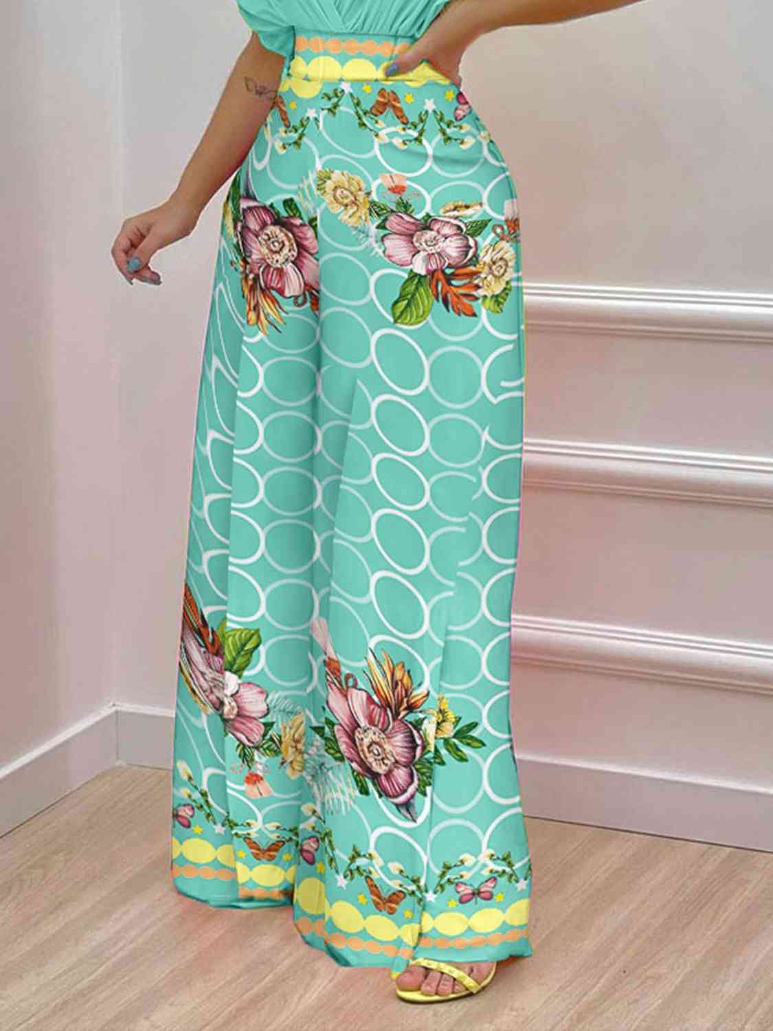 Printed Surplice Top and Wide Leg Pants Set | Sugarz Chique Boutique