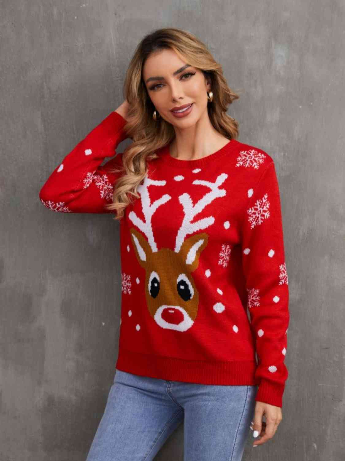 Christmas Theme Round Neck Sweater | Sugarz Chique Boutique