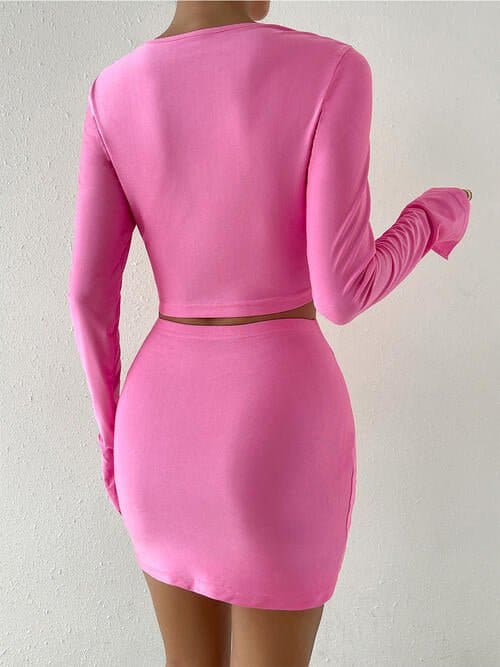 Twisted Round Neck Top and Skirt Set | Sugarz Chique Boutique